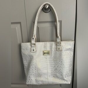 Marc Fisher Tote White Gold Metallic Faux Crocodile‎ Tote Purse